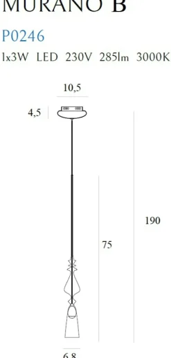 Sklep Kaja Pojedyncza lampa wisząca ze światłem LED MX P0246 MURANO | Kaja Discount