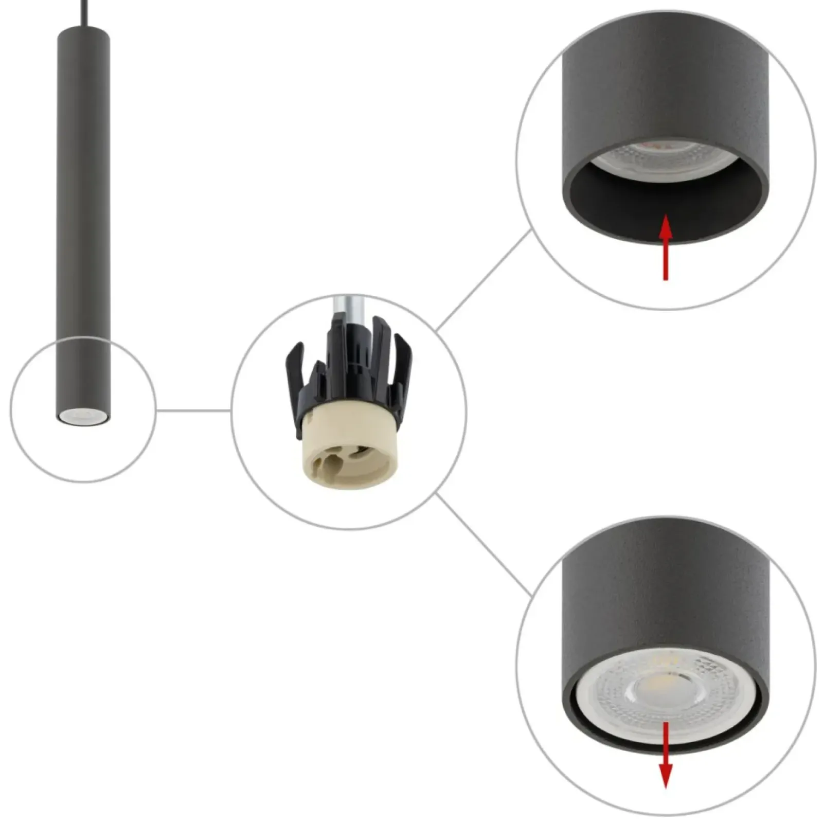 Sklep Kaja Pojedyncza, punktowa lampa wisząca, tuba 30cm 10903 FOURTY | Kaja szary Hot
