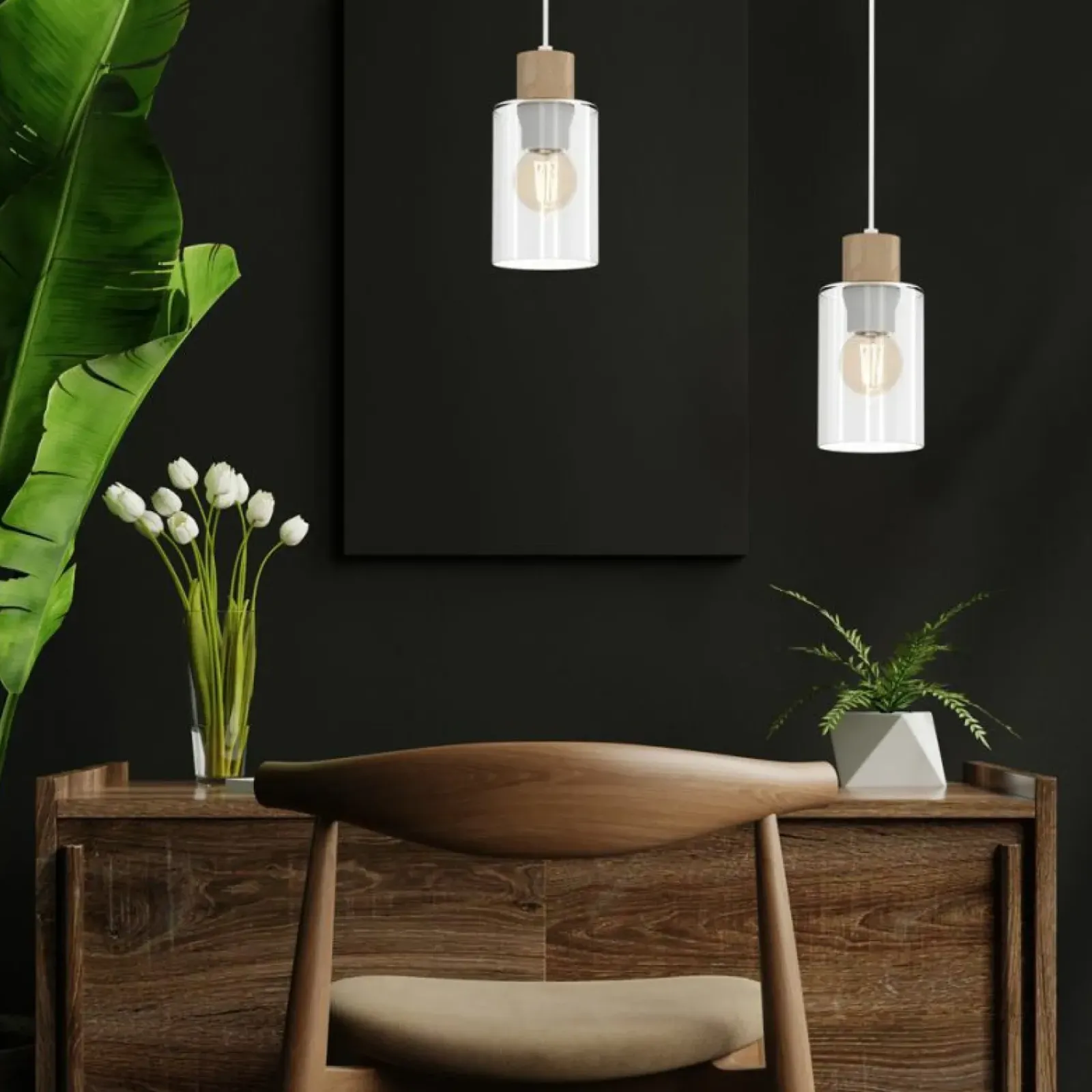 Sklep Kaja Pojedynczy, minimalistyczny zwis z drewnem MLP8554 MADERA | Kaja Sale