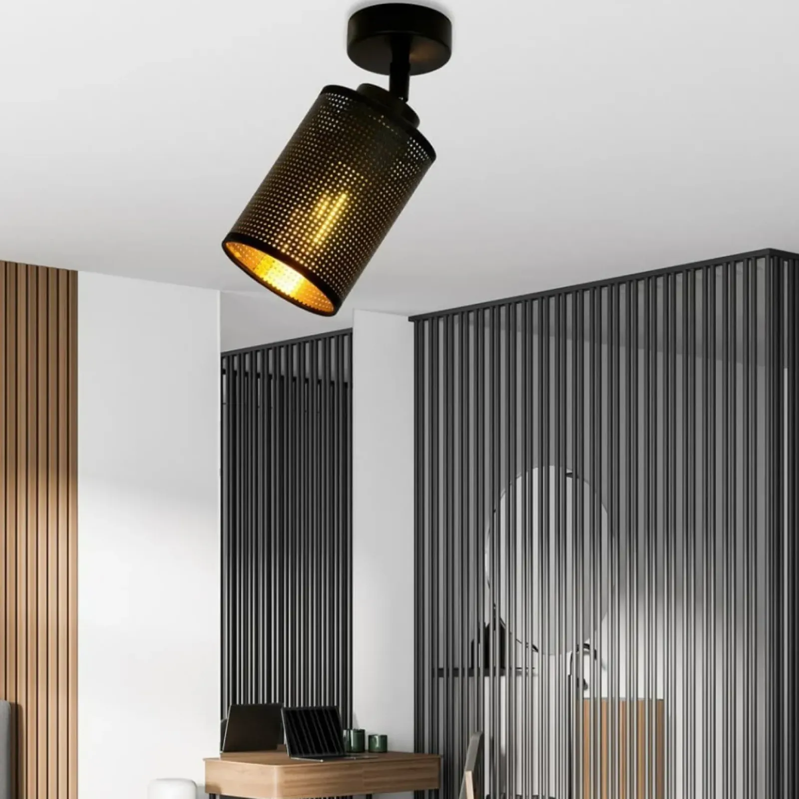 Sklep Kaja Pojedynczy reflektor z czarno-złotym abażurem 1152/1 BRONX | Kaja czarny Store