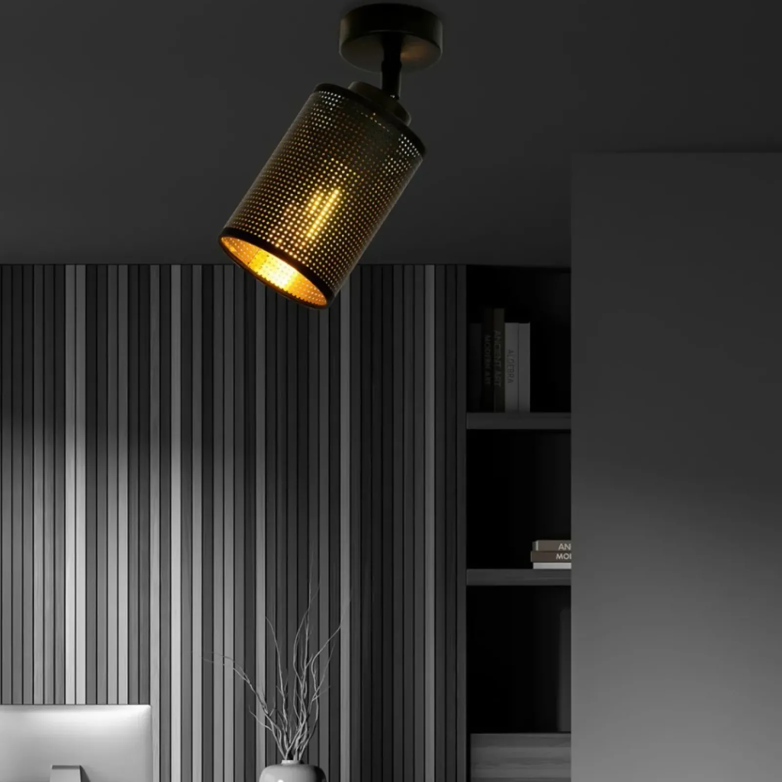 Sklep Kaja Pojedynczy reflektor z czarno-złotym abażurem 1152/1 BRONX | Kaja czarny Store