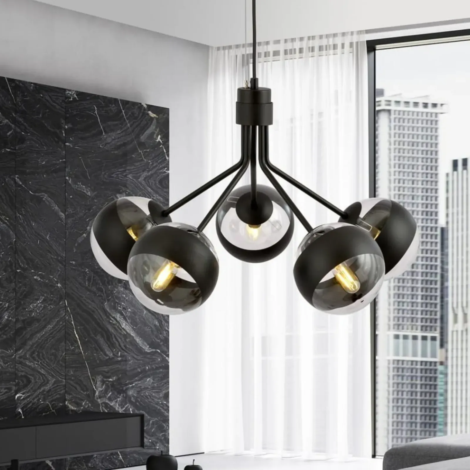 Sklep Kaja Ponadczasowa lampa wisząca z 5 kloszami 1139/5 NOVA | Kaja Oświetlenie Shop