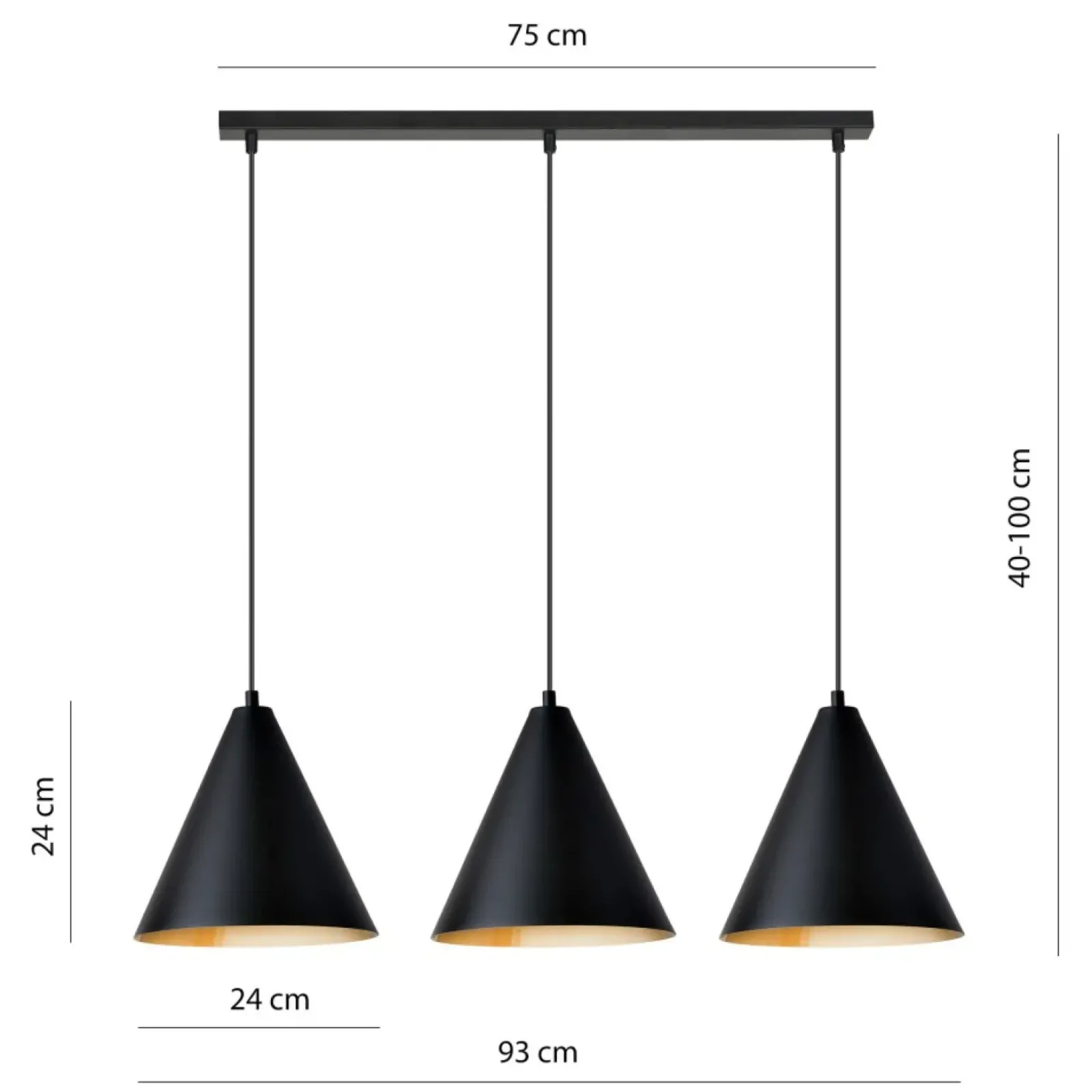 Sklep Kaja Porójna lampa wisząca z czarno-złotymi kloszami 1272/3 z serii REBEL Sale