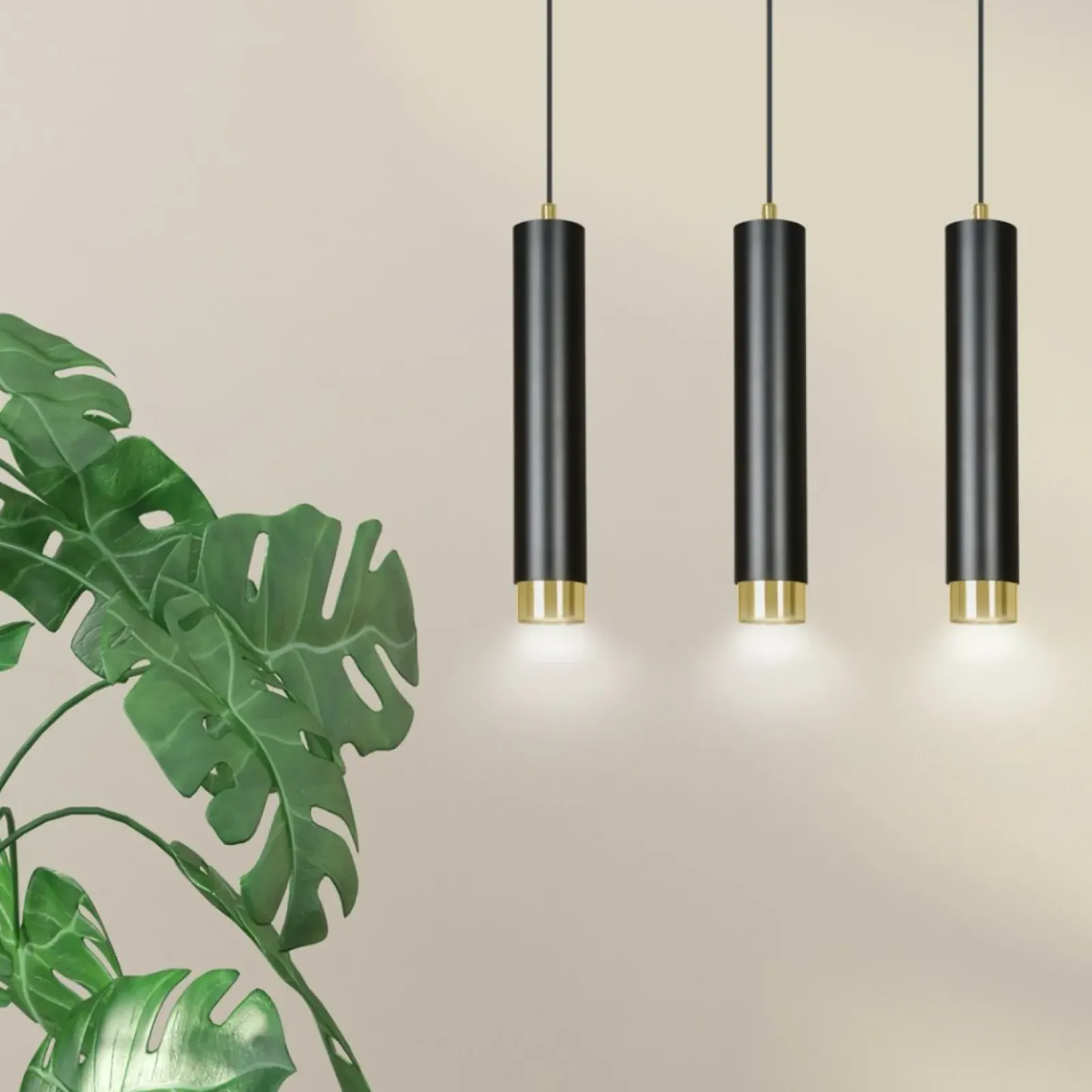 Sklep Kaja Potrójna czarna lampa wisząca na listwie 644/3 | Kaja Oświetlenie Hot