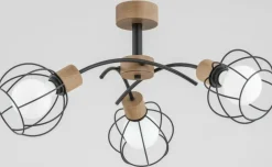 Sklep Kaja Potrójna lampa sufitowa w drewnie, druciane klosze AL 28383 | Kaja Shop