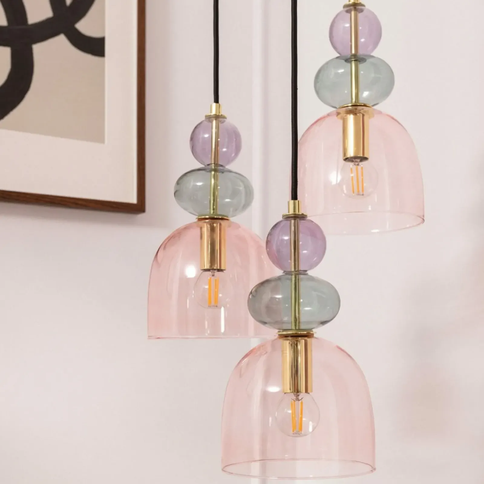 Sklep Kaja Potrójna lampa wisząca, kolorowe klosze ABR-3KOLOK-F KOLORENO | Kaja fioletowy Best Sale