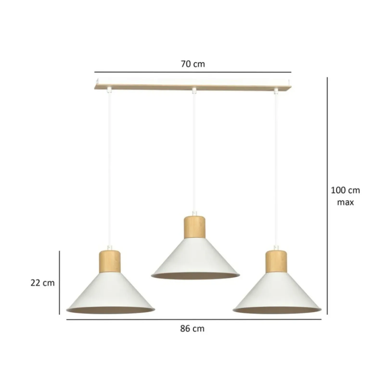 Sklep Kaja Potrójna lampa wisząca z dodatkami drewna 1045/3 ROWEN | Kaja biały Shop
