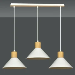 Sklep Kaja Potrójna lampa wisząca z dodatkami drewna 1045/3 ROWEN | Kaja biały Shop