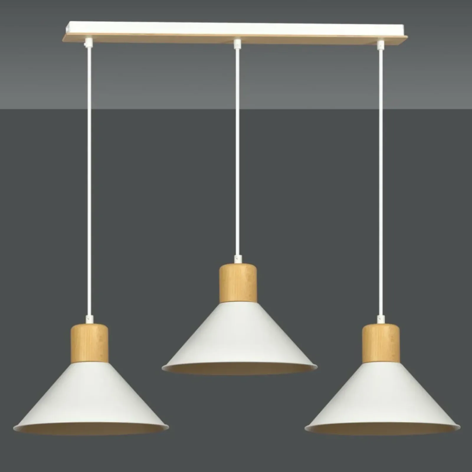 Sklep Kaja Potrójna lampa wisząca z dodatkami drewna 1045/3 ROWEN | Kaja biały Shop