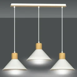 Sklep Kaja Potrójna lampa wisząca z dodatkami drewna 1045/3 ROWEN | Kaja biały Shop