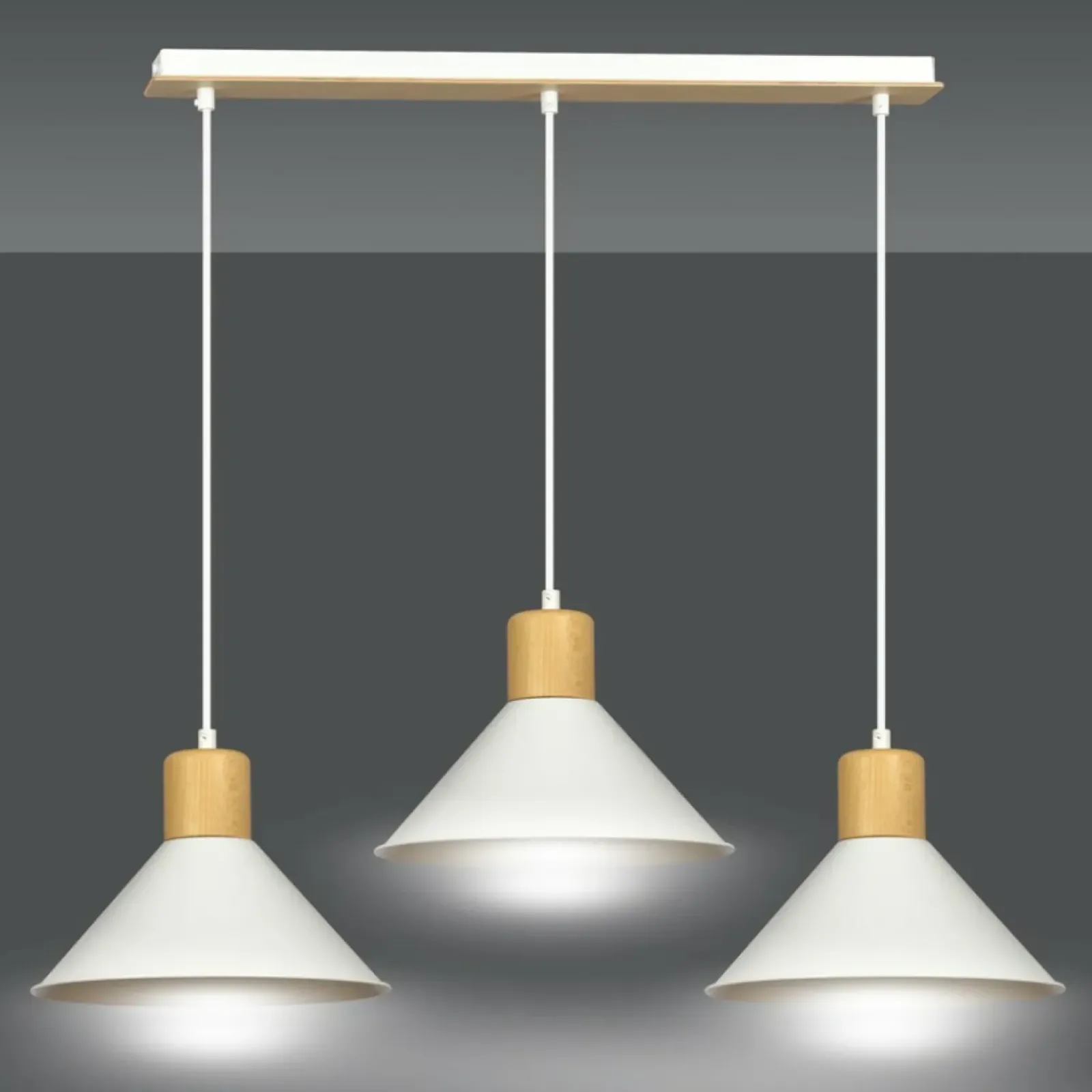 Sklep Kaja Potrójna lampa wisząca z dodatkami drewna 1045/3 ROWEN | Kaja biały Shop