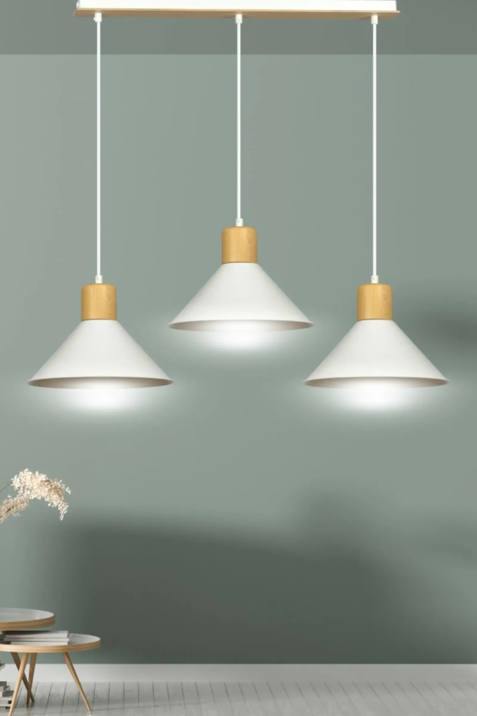 Sklep Kaja Potrójna lampa wisząca z dodatkami drewna 1045/3 ROWEN | Kaja biały Shop