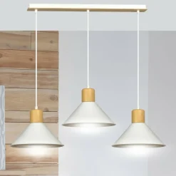 Sklep Kaja Potrójna lampa wisząca z dodatkami drewna 1045/3 ROWEN | Kaja biały Shop