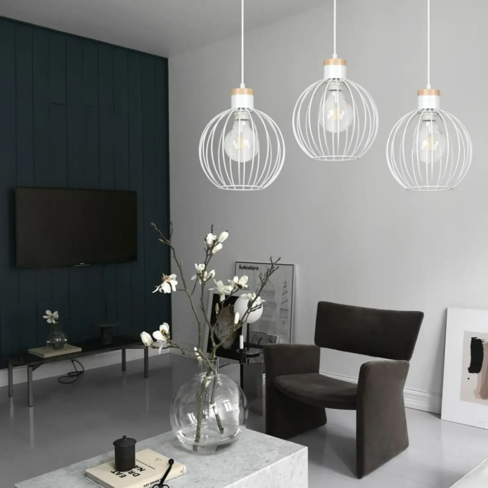 Sklep Kaja Potrójna lampa wisząca z drucianymi kloszami 755/3 | Kaja Oświetlenie biały Flash Sale