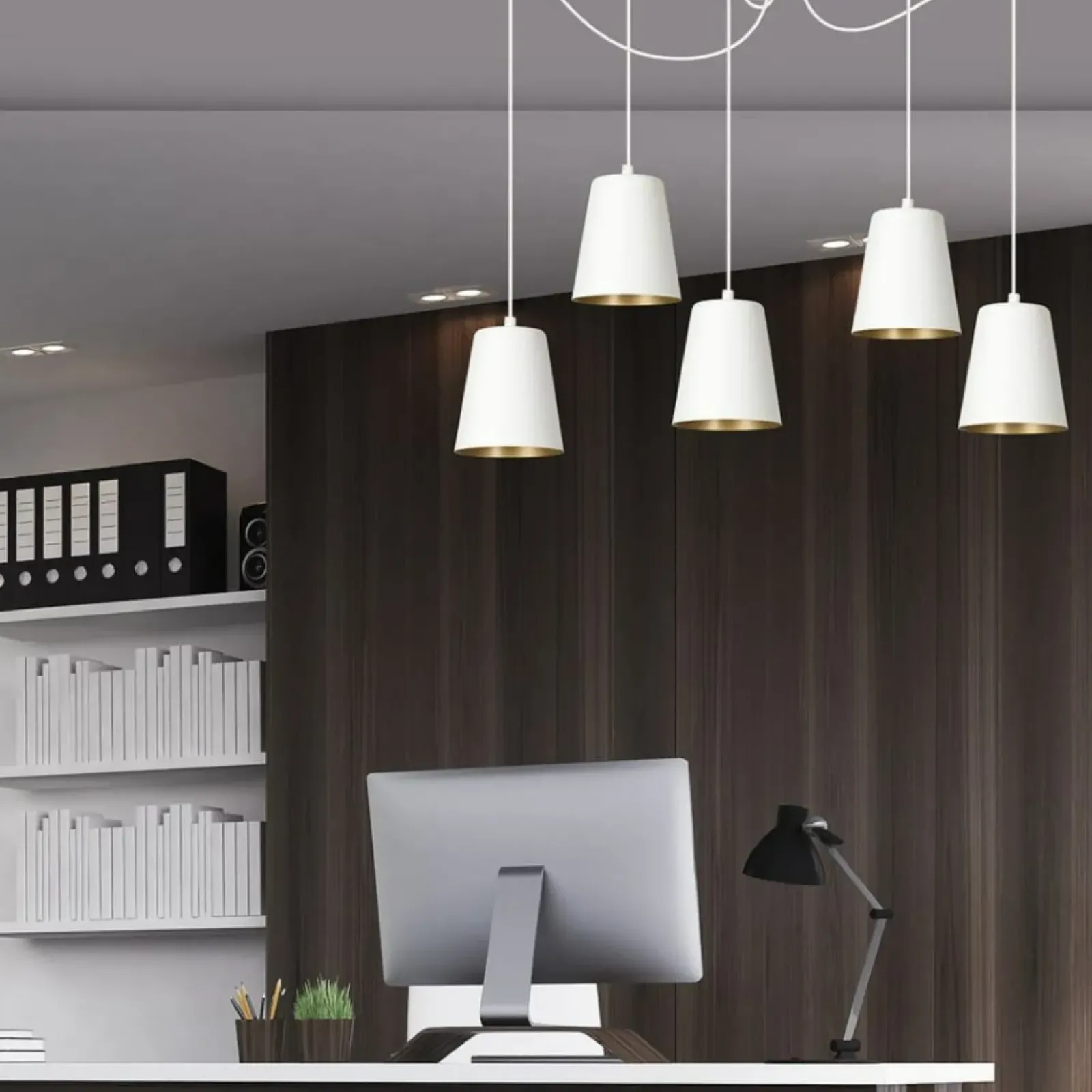Sklep Kaja Regulowana lampa wisząca z 5 białymi kloszami 456/5 | Kaja Oświetlenie Flash Sale