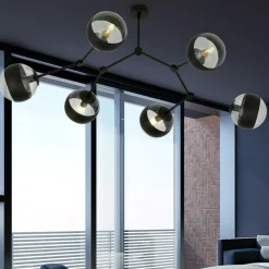 Sklep Kaja Rozłożysta, czarna lampa sufitowa z kloszami 1135/6 SPACE | Kaja Outlet