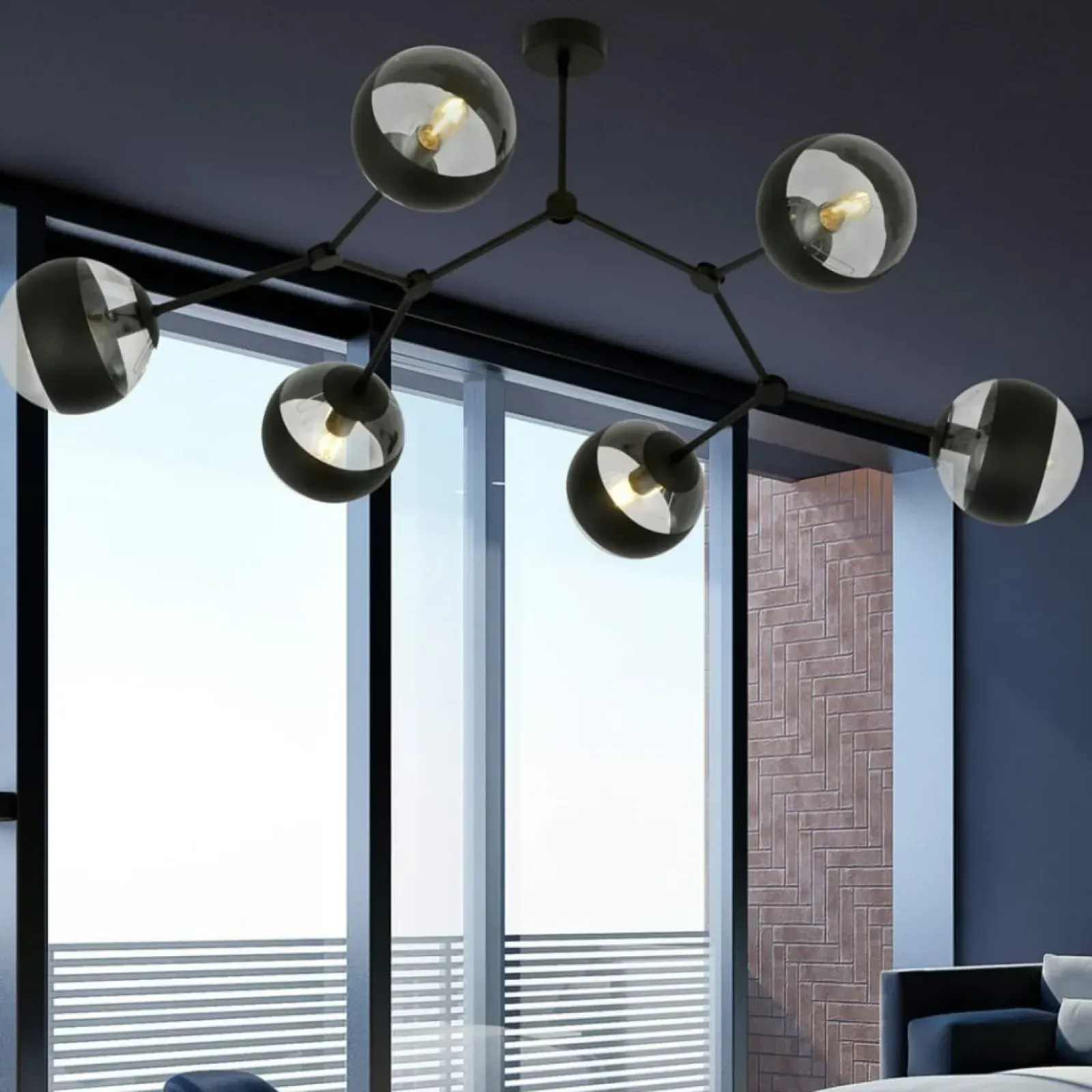 Sklep Kaja Rozłożysta, czarna lampa sufitowa z kloszami 1135/6 SPACE | Kaja Outlet
