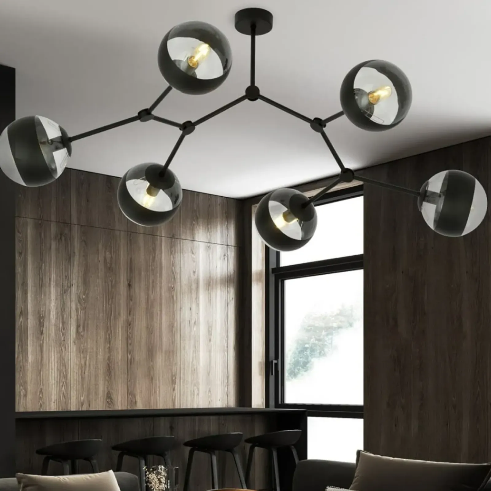 Sklep Kaja Rozłożysta, czarna lampa sufitowa z kloszami 1135/6 SPACE | Kaja Outlet
