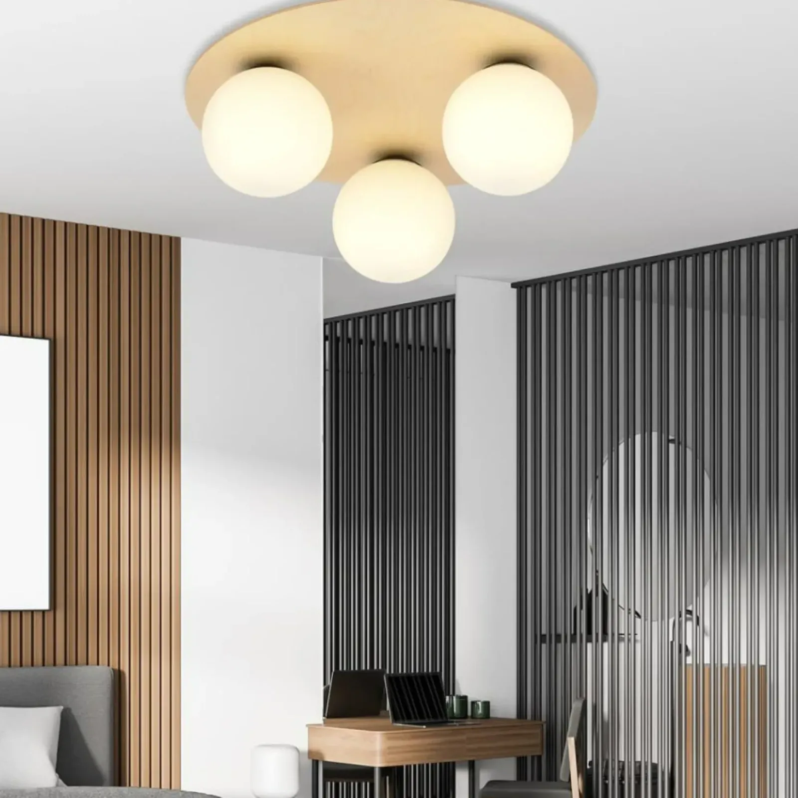 Sklep Kaja Rustykalna, drewniana lampa sufitowa z kloszami 1142/3B KENZO | Kaja Hot