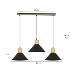 Sklep Kaja Rustykalna lampa wisząca, elementy drewna 1044/3 ROWEN | Kaja czarny New