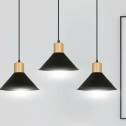 Sklep Kaja Rustykalna lampa wisząca, elementy drewna 1044/3 ROWEN | Kaja czarny New