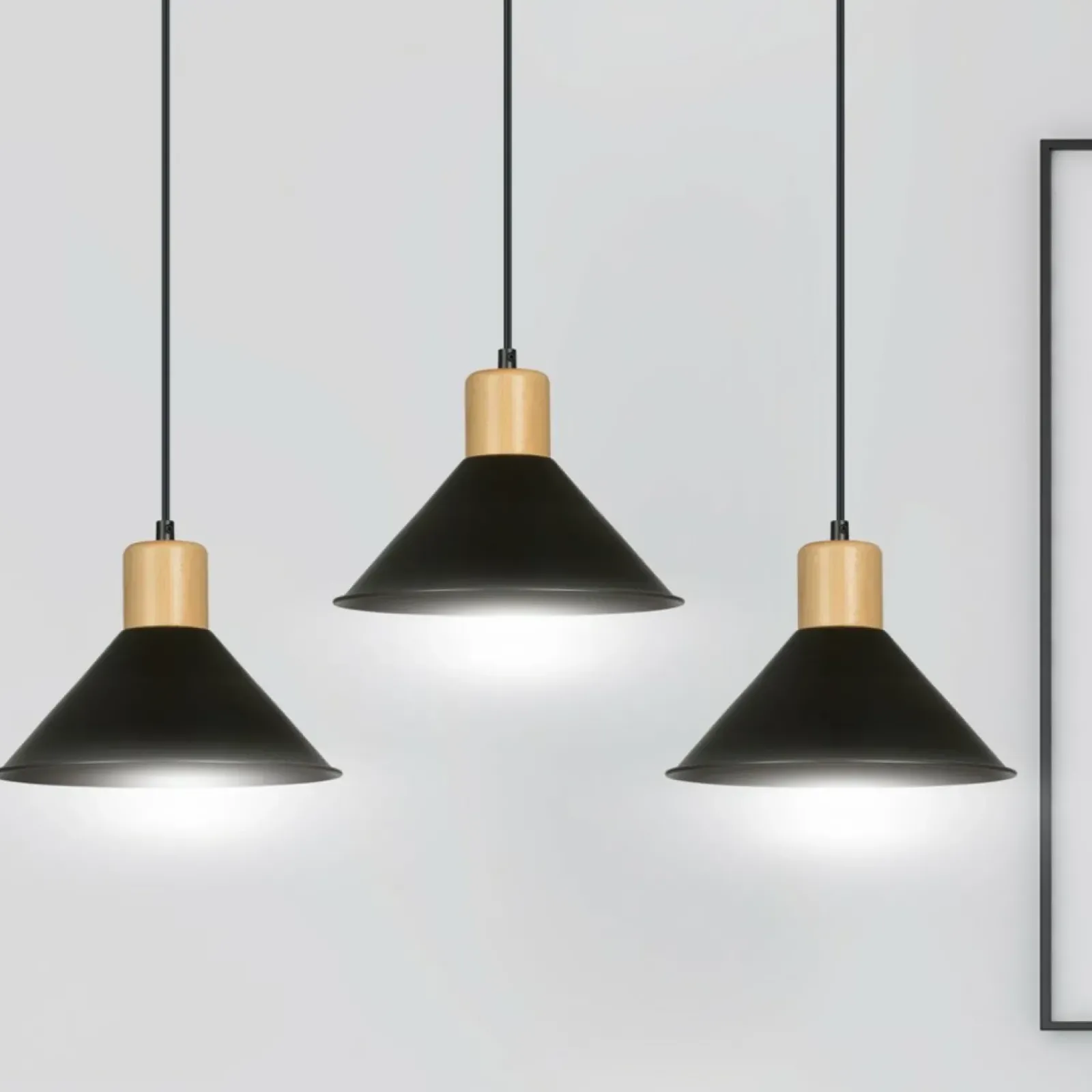Sklep Kaja Rustykalna lampa wisząca, elementy drewna 1044/3 ROWEN | Kaja czarny New