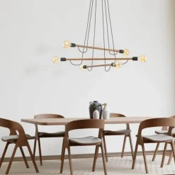 Sklep Kaja Rustykalna lampa wisząca z drewnianymi belkami TK 4950 HELIX WOOD Best Sale