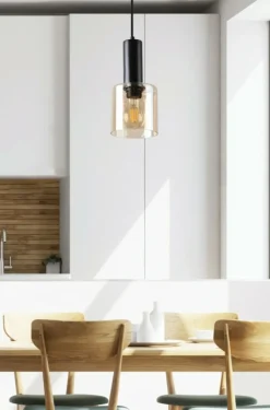 Sklep Kaja Smukła lampa wisząca z bursztynowym kloszem 31-21298 ISAR | Kaja Outlet