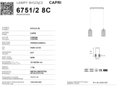 Sklep Kaja Srebrna, podwójna lampa wisząca nad stół 6751/2 8C z serii CAP Clearance