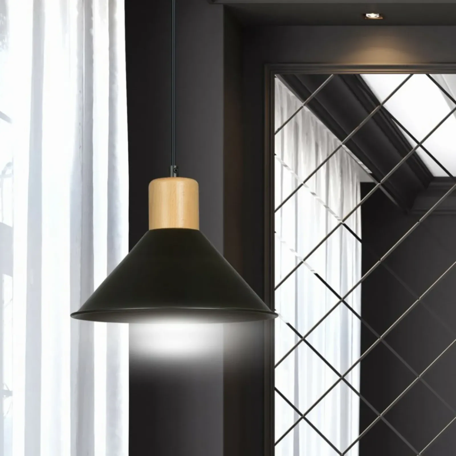 Sklep Kaja Stożkowa, czarna lampa wisząca do kuchni 1044/1 ROWEN | Kaja czarny Fashion