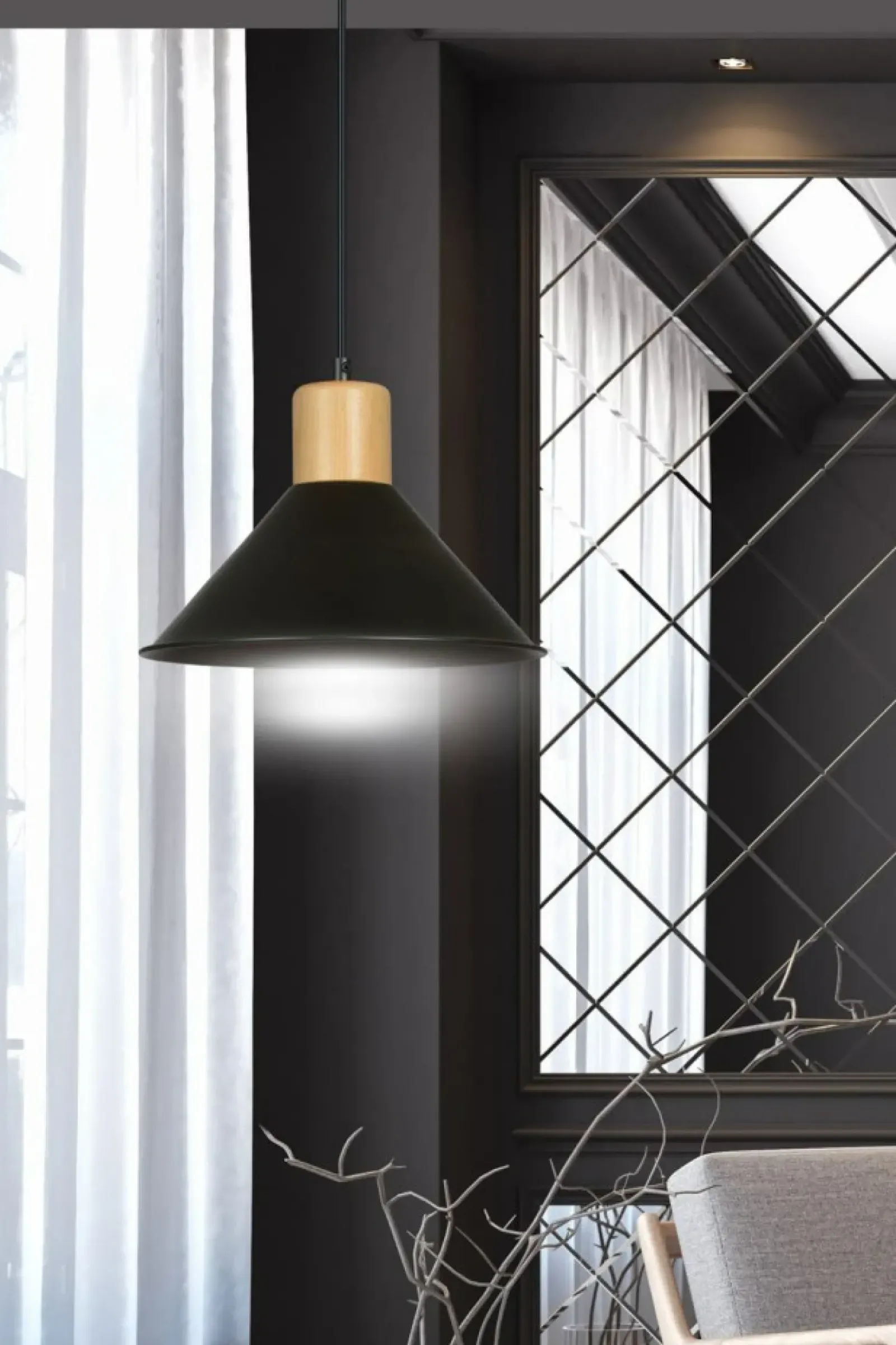 Sklep Kaja Stożkowa, czarna lampa wisząca do kuchni 1044/1 ROWEN | Kaja czarny Fashion