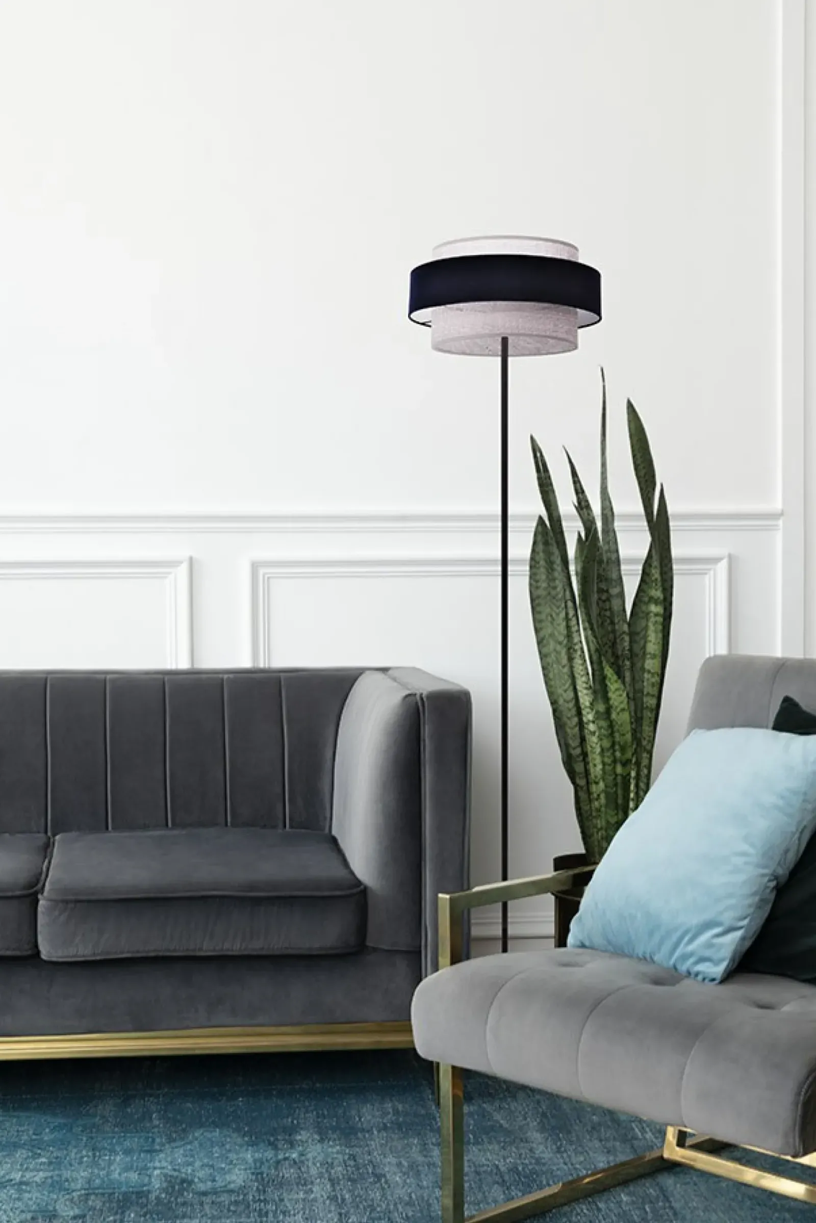 Sklep Kaja Stylowa lampa podłogowa w kolorze czarno-szarym K-5175 z serii ETELA* Lampy Podłogowe Z Abażurem|Lampy Podłogowe