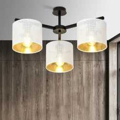 Sklep Kaja Stylowa lampa sufitowa z biało-złotymi abażurami 1145/3 JORDAN | Kaja Best