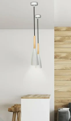 Sklep Kaja Szara lampa wisząca z drewnem E27 LEDEA 50101265 TROSA | Kaja Best
