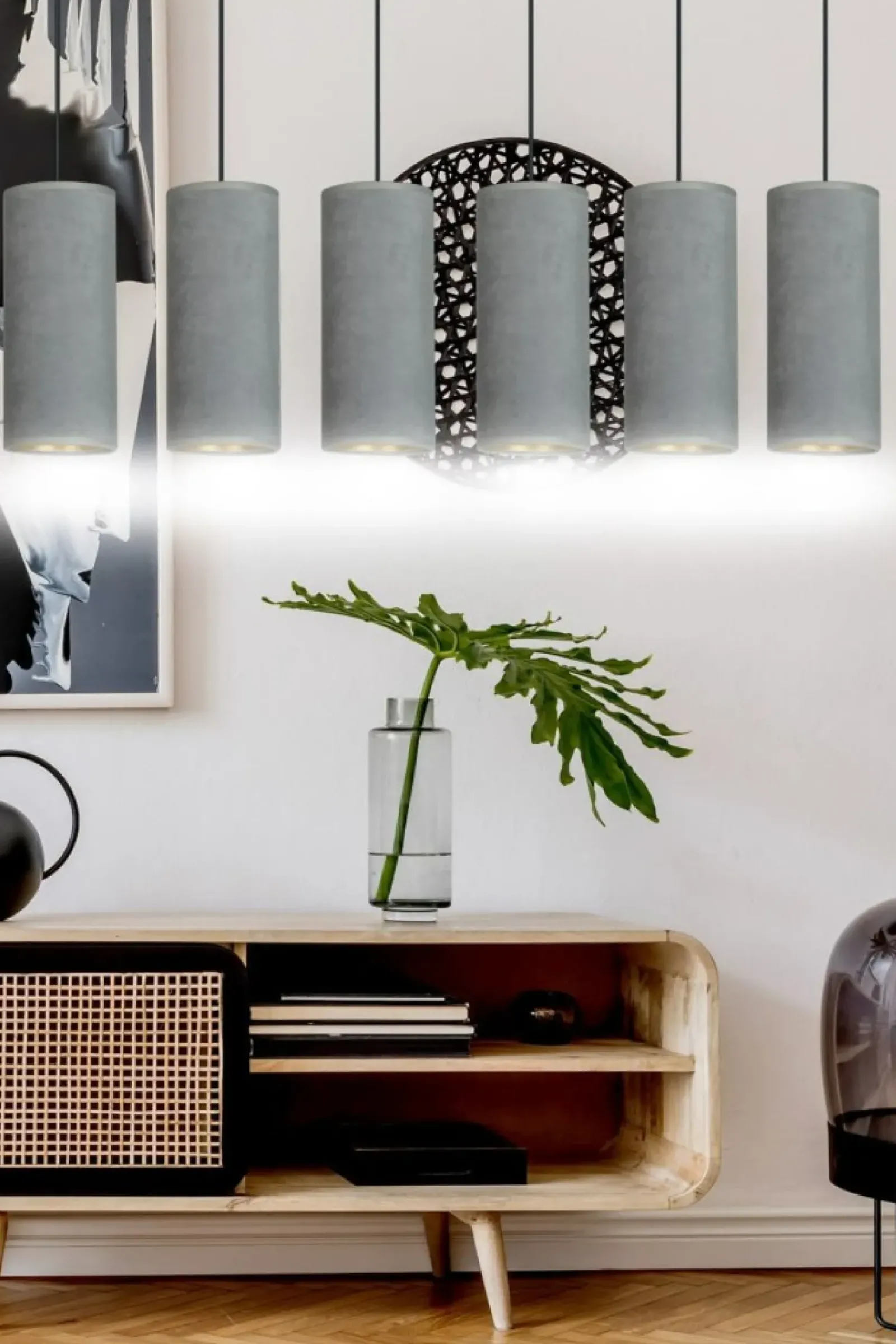 Sklep Kaja Szeroka lampa wisząca z szaro-złotymi abażurami 1060/6 BENTE | Kaja Store