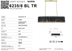Sklep Kaja Szeroka, niespotykana lampa wisząca 6235/8 BL TR NARNI | Kaja New