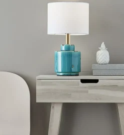 Sklep Kaja Turkusowa lampka stołowa z abażurem 106606 | Kaja Oświetlenie* Tradycyjne Lampki Stołowe